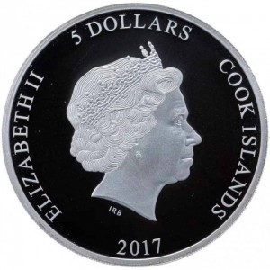 Аверс монеты Острова Кука, 5 долларов, 2017, Маска Гая Фокса