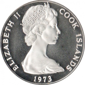 Аверс монеты Острова Кука, 7½ долларов, 1973-1974, 200 лет путешествию Кука на Остров Херви