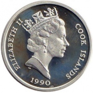 Аверс монеты Острова Кука, 10 долларов, 1990, Вымирающие виды - Слон