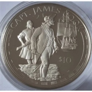 Реверс монеты Острова Кука, 10 долларов, 1994, Джеймс Кук