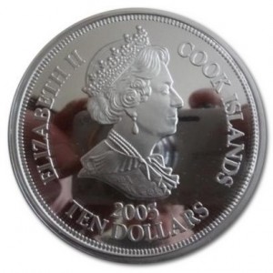 Аверс монеты Острова Кука, 10 долларов, 2005, 200 лет Трафальгарскому сражению