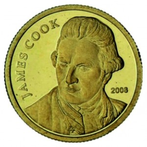 Реверс монеты Острова Кука, 10 долларов, 2008, Джеймс Кук