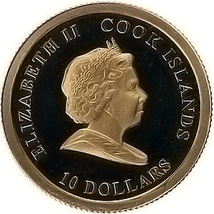 Аверс монеты Острова Кука, 10 долларов, 2009, "Индевор" Джеймса Кука