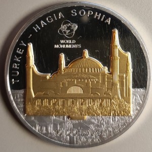 Аверс монеты Острова Кука, 10 долларов, 2009, Мировые памятники - Собор Святой Софии, Турция