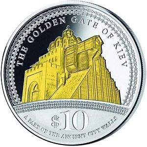 Реверс монеты Острова Кука, 10 долларов, 2009, Золотые ворота Киева