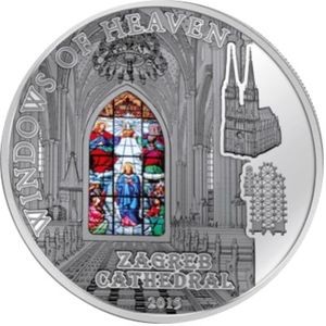 Реверс монеты Острова Кука, 10 долларов, 2015, Окна в небеса - Загребский кафедральный собор