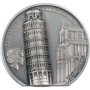 Аверс монеты Острова Кука, 10 долларов, 2022, Исторические памятники - Пизанская башня