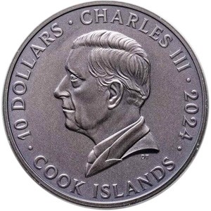 Аверс монеты Острова Кука, 10 долларов, 2024, Iron Maiden - Книга Душ