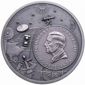 Аверс монеты Острова Кука, 10 долларов, 2024, Исторические инструменты - Армиллярная сфера