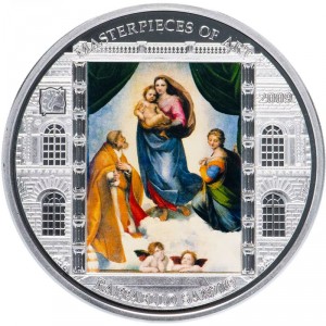 Реверс монеты Острова Кука, 20 долларов, 2009, Шедевры искусства - Сикстинская мадонна