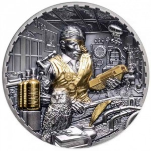 Реверс монеты Острова Кука, 20 долларов, 2023, Стимпанк - Научная лаборатория