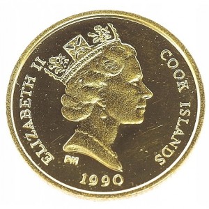 Аверс монеты Острова Кука, 25 долларов, 1990, Вымирающие виды - Бизон