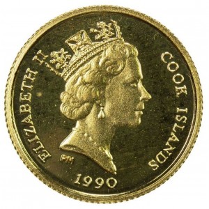 Аверс монеты Острова Кука, 25 долларов, 1990, Вымирающие виды - Тигр