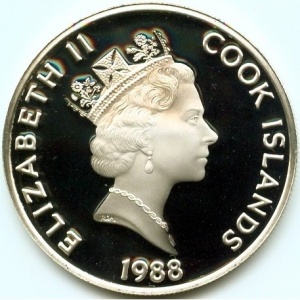 Аверс монеты Острова Кука, 50 долларов, 1988, Эрнан Кортес
