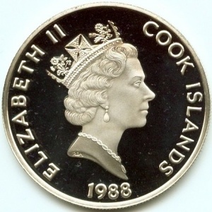 Аверс монеты Острова Кука, 50 долларов, 1988, Джон Кабот