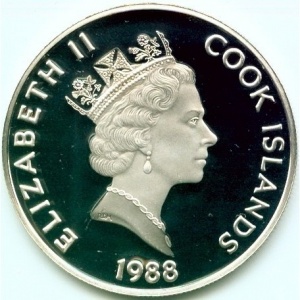 Аверс монеты Острова Кука, 50 долларов, 1988, Мериуэзер Льюис и Уильям Кларк