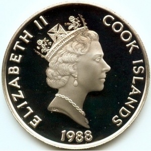 Аверс монеты Острова Кука, 50 долларов, 1988, Руаль Амундсен