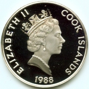 Аверс монеты Острова Кука, 50 долларов, 1988, Джеймс Кук