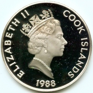 Аверс монеты Острова Кука, 50 долларов, 1988, Васко Нуньес де Бальбоа