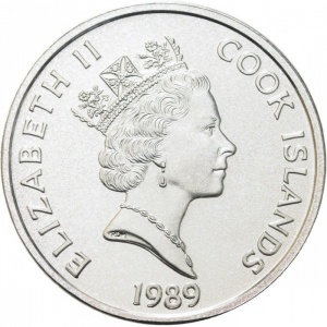 Аверс монеты Острова Кука, 50 долларов, 1989, 500 лет открытию Америки - Христофор Колумб