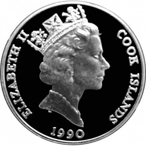 Аверс монеты Острова Кука, 50 долларов, 1990, Вымирающие виды - Ёж