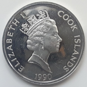 Аверс монеты Острова Кука, 50 долларов, 1990, 500-летие открытия Америки. Христофор Колумб