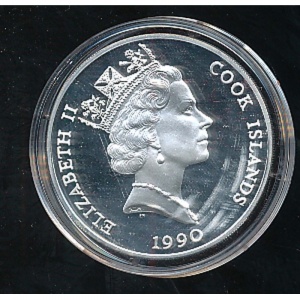 Аверс монеты Острова Кука, 50 долларов, 1990, Вымирающие виды - Зубр