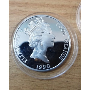 Аверс монеты Острова Кука, 50 долларов, 1990, Вымирающие виды - Тигр