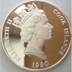 Аверс монеты Острова Кука, 50 долларов, 1990, Вымирающие виды - Газель-дама