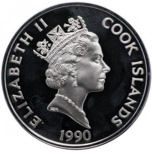 Аверс монеты Острова Кука, 50 долларов, 1990, 500 лет открытию Америки - Сэр Фрэнсис Дрейк