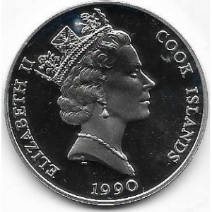 Аверс монеты Острова Кука, 50 долларов, 1990, Вымирающие виды - Рысь