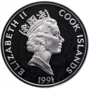 Аверс монеты Острова Кука, 50 долларов, 1991, 500 лет открытию Америки - Александр Маккензи