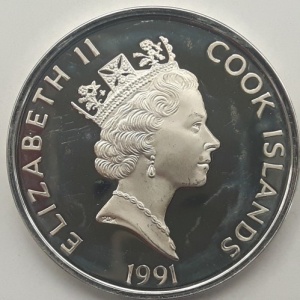 Аверс монеты Острова Кука, 50 долларов, 1991, 500 лет открытию Америки - Роберт Фултон