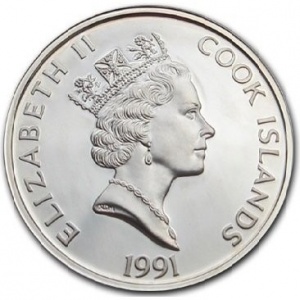 Аверс монеты Острова Кука, 50 долларов, 1991, 500 лет открытию Америки - Первая трансконтинентальная железная дорога США