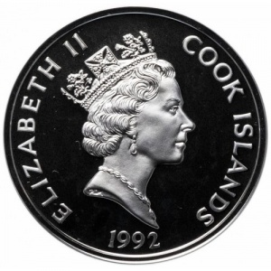 Аверс монеты Острова Кука, 50 долларов, 1992, 500 лет открытию Америки - Витус Беринг