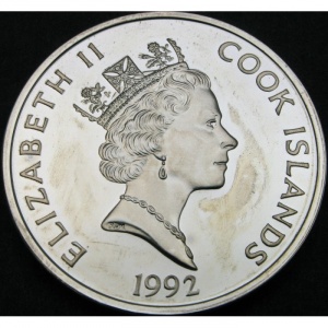 Аверс монеты Острова Кука, 50 долларов, 1992, 500 лет открытию Америки - Хуан Понсе де Леон