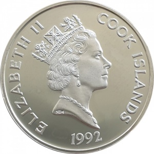 Аверс монеты Острова Кука, 50 долларов, 1992, 500 лет открытию Америки - Педро Менендес де Авилес