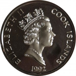 Аверс монеты Острова Кука, 50 долларов, 1992, 500 лет открытию Америки - Индепенденс-холл