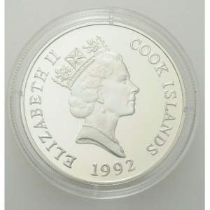 Аверс монеты Острова Кука, 50 долларов, 1992, Вымирающие виды - Мандрил