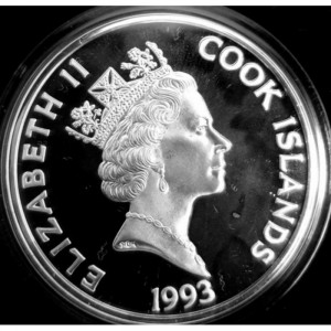 Аверс монеты Острова Кука, 50 долларов, 1993, 500-летие открытия Америки. Отец Жак Маркетт