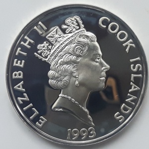 Аверс монеты Острова Кука, 50 долларов, 1993, 500 лет открытию Америки - Франсиско де Орельяна