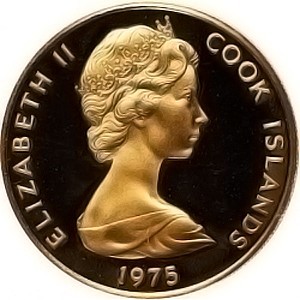 Аверс монеты Острова Кука, 100 долларов, 1975, 200 лет возвращению Кука в Англию