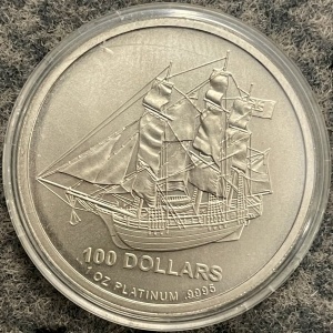 Реверс монеты Острова Кука, 100 долларов, 2009, HMS Bounty
