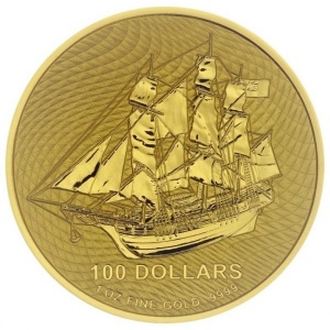Реверс монеты Острова Кука, 100 долларов, 2020-2022, HMS Bounty