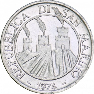 Аверс монеты Сан-Марино, 1 лира, 1974