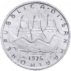 Аверс монеты Сан-Марино, 1 лира, 1976, Республика
