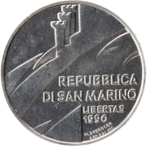 Аверс монеты Сан-Марино, 1 лира, 1990, Шестнадцать веков истории