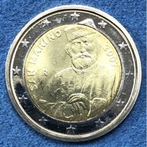 Аверс монеты Сан-Марино, 2 евро, 2007, 200 лет со дня рождения Джузеппе Гарибальди