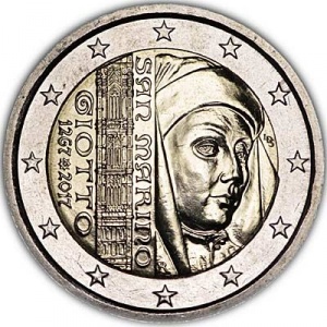Аверс монеты Сан-Марино, 2 евро, 2017, 750 лет со дня рождения Джотто ди Бондоне
