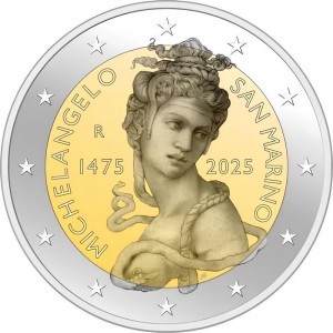 Аверс монеты Сан-Марино, 2 евро, 2025, 550 лет со дня рождения Микеланджело